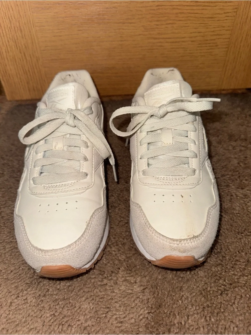 Reebok Off-White Leather and Suede Low-Top Sneakers